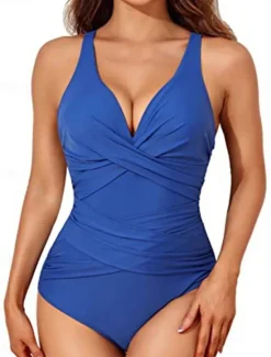 New Women's Swimwear One Piece Monokini Swimsuit Backless Tummy Control High Waist Slim Vacation Beach Wear Solid Color Halter Neck Sleeveless Bathing Suits Women One-Pieces