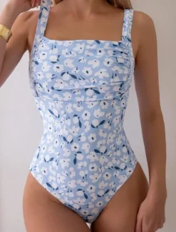 Best Women's Swimwear One Piece Monokini Swimsuit Backless Tummy Control High Waist Slim Vacation Beach Wear Floral U Neck Sleeveless Bathing Suits Women One-Pieces