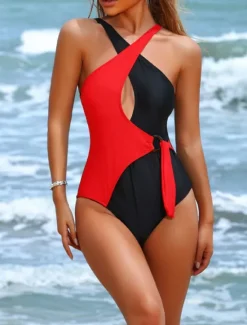 Sale Women's Swimwear One Piece Monokini Swimsuit Backless Tummy Control High Waist Slim Vacation Beach Wear Color Block Halter Neck Sleeveless Bathing Suits Women One-Pieces