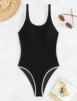 Best Women's Swimwear One Piece Monokini Swimsuit Backless Tummy Control High Waist Slim Vacation Beach Wear Solid Color U Neck Sleeveless Bathing Suits Women One-Pieces