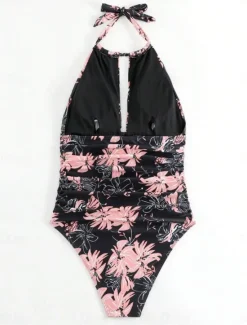 Outlet Women's Swimwear One Piece Swimsuit Backless Tummy Control High Waist Slim Vacation Beach Wear Graphic Halter Neck Sleeveless Bathing Suits Women Bikinis