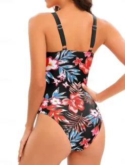 Sale Women's Swimwear One Piece Swimsuit Backless Tummy Control High Waist Slim Vacation Beach Wear Graphic V Neck Sleeveless Bathing Suits Women One-Pieces