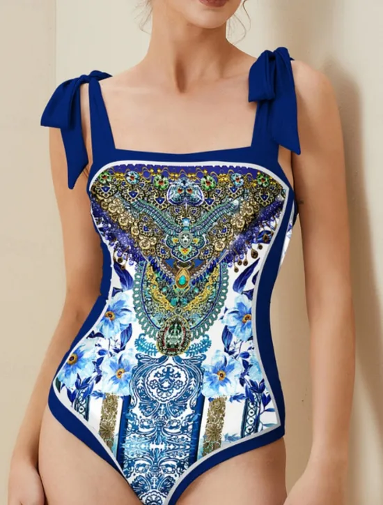 Hot Women's Swimwear One Piece 2 Piece Skirt Swimsuit Backless Tummy Control High Waist Slim Vacation Beach Wear Floral Scoop Neck Sleeveless Bathing Suits Women One-Pieces