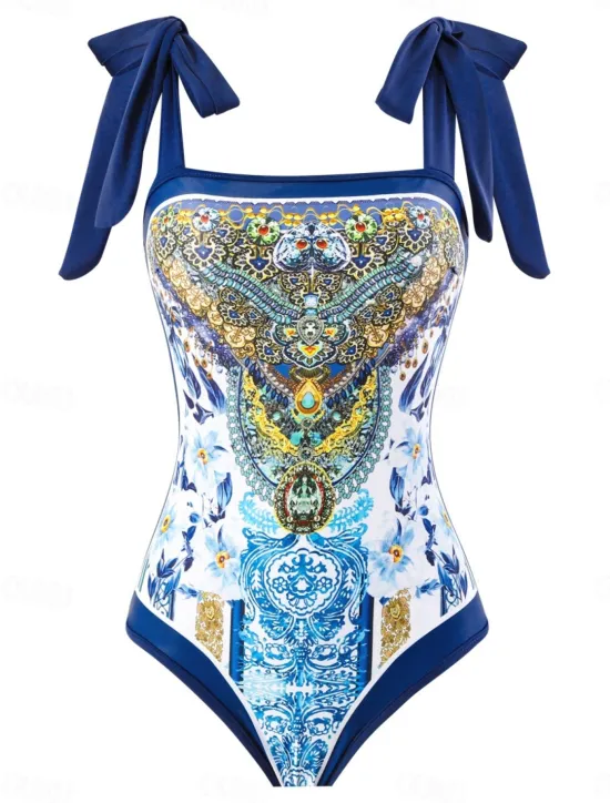 Hot Women's Swimwear One Piece 2 Piece Skirt Swimsuit Backless Tummy Control High Waist Slim Vacation Beach Wear Floral Scoop Neck Sleeveless Bathing Suits Women One-Pieces