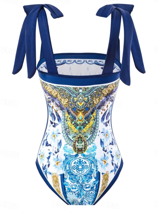 Hot Women's Swimwear One Piece 2 Piece Skirt Swimsuit Backless Tummy Control High Waist Slim Vacation Beach Wear Floral Scoop Neck Sleeveless Bathing Suits Women One-Pieces