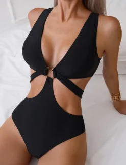 Online Women's Swimwear One Piece Swimsuit Elegant Plain Sleeveless Bathing Suits Women One-Pieces
