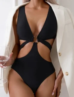 Online Women's Swimwear One Piece Swimsuit Elegant Plain Sleeveless Bathing Suits Women One-Pieces