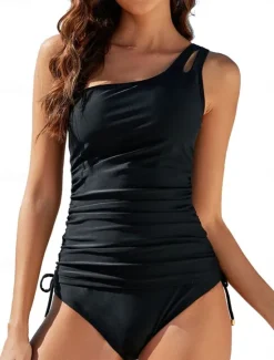 Women's Swimwear One Piece Monokini Swimsuit Backless Tummy Control High Waist Slim Vacation Beach Wear Solid Color Sleeveless Bathing Suits Women One-Pieces