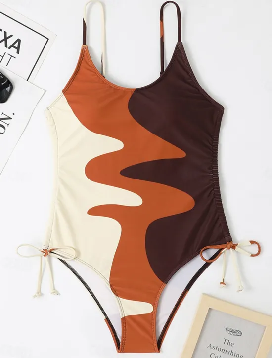 Sale Women's Swimwear One Piece Monokini Swimsuit Backless Tummy Control High Waist Slim Vacation Beach Wear Color Block U Neck Sleeveless Bathing Suits Women One-Pieces