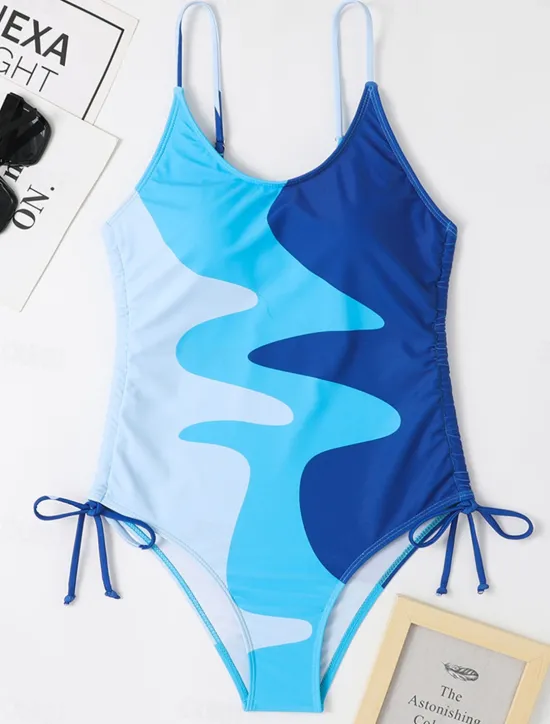 Sale Women's Swimwear One Piece Monokini Swimsuit Backless Tummy Control High Waist Slim Vacation Beach Wear Color Block U Neck Sleeveless Bathing Suits Women One-Pieces