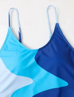 Sale Women's Swimwear One Piece Monokini Swimsuit Backless Tummy Control High Waist Slim Vacation Beach Wear Color Block U Neck Sleeveless Bathing Suits Women One-Pieces
