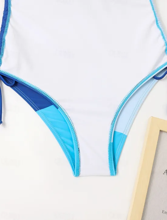 Sale Women's Swimwear One Piece Monokini Swimsuit Backless Tummy Control High Waist Slim Vacation Beach Wear Color Block U Neck Sleeveless Bathing Suits Women One-Pieces