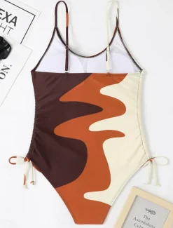 Sale Women's Swimwear One Piece Monokini Swimsuit Backless Tummy Control High Waist Slim Vacation Beach Wear Color Block U Neck Sleeveless Bathing Suits Women One-Pieces
