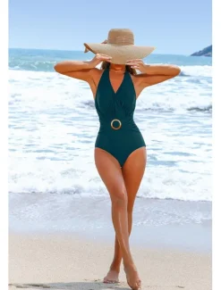 Women's Swimwear One Piece Monokini Swimsuit Backless Tummy Control High Waist Slim Vacation Beach Wear Solid Color Halter Neck Sleeveless Bathing Suits Women One-Pieces