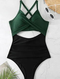 Clearance Women's Swimwear One Piece Monokini Swimsuit Backless Tummy Control High Waist Slim Vacation Beach Wear Solid Color Halter Neck Sleeveless Bathing Suits Women One-Pieces