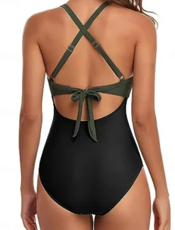 Clearance Women's Swimwear One Piece Monokini Swimsuit Backless Tummy Control High Waist Slim Vacation Beach Wear Solid Color Halter Neck Sleeveless Bathing Suits Women One-Pieces