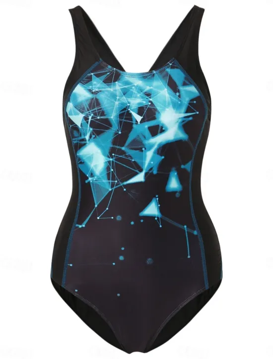 Sale Women's Swimwear One Piece Monokini Swimsuit Backless Tummy Control High Waist Slim Vacation Beach Wear Geometric U Neck Sleeveless Bathing Suits Women One-Pieces