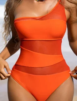 Women's Swimwear One Piece Swimsuit Backless Tummy Control High Waist Slim Vacation Beach Wear Solid Color Asymmetric Neck Sleeveless Bathing Suits Women One-Pieces