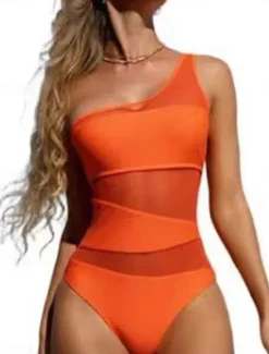 Women's Swimwear One Piece Swimsuit Backless Tummy Control High Waist Slim Vacation Beach Wear Solid Color Asymmetric Neck Sleeveless Bathing Suits Women One-Pieces