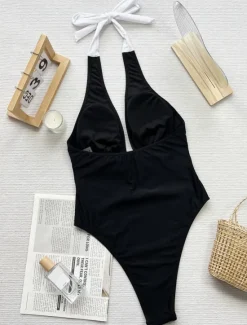 Outlet Women's Swimwear One Piece Monokini Swimsuit Backless Tummy Control High Waist Slim Vacation Beach Wear Graphic Halter Neck Sleeveless Bathing Suits Women One-Pieces