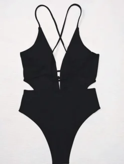Outlet Women's Swimwear One Piece Monokini Swimsuit Backless Tummy Control High Waist Slim Vacation Beach Wear Solid Color V Neck Sleeveless Bathing Suits Women One-Pieces|Spring Swimwear
