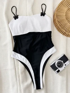 Women's Swimwear One Piece Monokini Swimsuit Backless Tummy Control High Waist Slim Vacation Beach Wear Solid Color Round Neck Sleeveless Bathing Suits Women One-Pieces