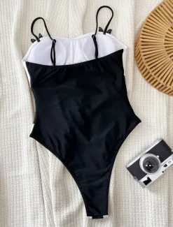 Women's Swimwear One Piece Monokini Swimsuit Backless Tummy Control High Waist Slim Vacation Beach Wear Solid Color Round Neck Sleeveless Bathing Suits Women One-Pieces