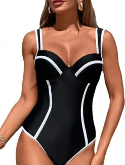 New Women's Swimwear One Piece Swimsuit Backless Patchwork Vacation Fashion Solid Color Sleeveless Bathing Suits Women One-Pieces