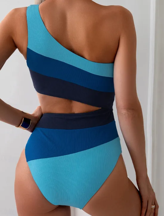 Clearance Women's Swimwear One Piece Swimsuit Backless Tummy Control High Waist Slim Vacation Beach Wear Stripe Asymmetric Neck Sleeveless Bathing Suits Women One-Pieces