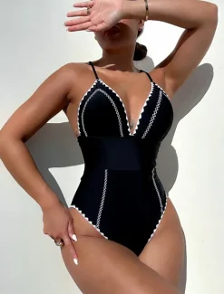 Clearance Women's Swimwear One Piece Monokini Swimsuit Backless Tummy Control High Waist Slim Vacation Beach Wear Solid Color Halter Neck Sleeveless Bathing Suits Women One-Pieces