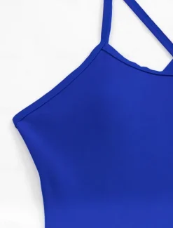 Discount Women's Swimwear One Piece Monokini Swimsuit Backless Tummy Control High Waist Slim Vacation Beach Wear Solid Color U Neck Sleeveless Bathing Suits Women One-Pieces