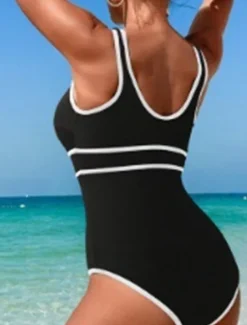 Sale Women's Swimwear One Piece Swimsuit Backless Patchwork Sporty Solid Color U Neck Sleeveless Bathing Suits Women One-Pieces
