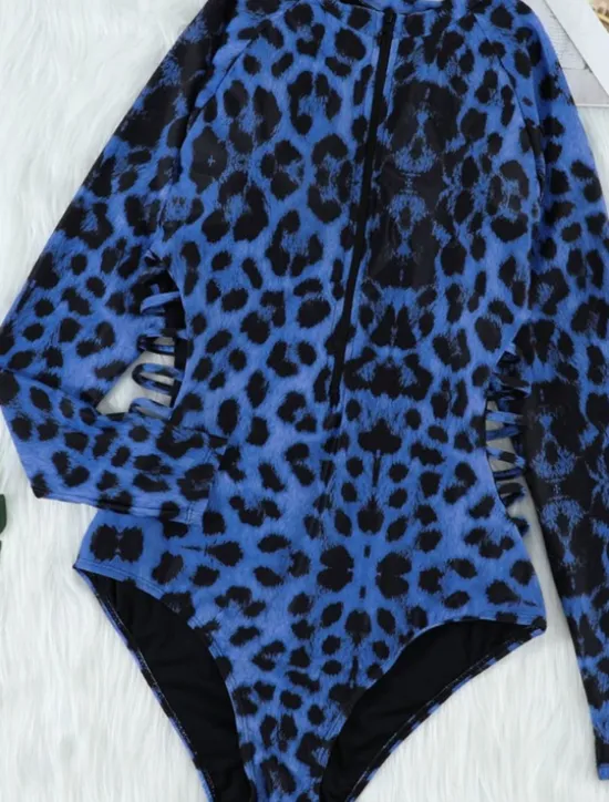 Women's Swimwear One Piece Swimsuit Zip Up Tropical Beach Wear Leopard V Wire Sleeveless Bathing Suits Women One-Pieces