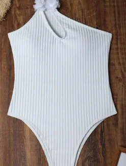 Outlet Women's Swimwear One Piece Swimsuit Backless Tummy Control High Waist Slim Vacation Beach Wear Solid Color Asymmetric Neck Sleeveless Bathing Suits Women One-Pieces