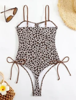 Sale Women's Swimwear One Piece Monokini Swimsuit Backless Tummy Control High Waist Slim Vacation Beach Wear Leopard V Neck Sleeveless Bathing Suits Women One-Pieces|Leopard Swimwear