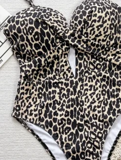 Hot Women's Swimwear One Piece Monokini Swimsuit Backless Tummy Control High Waist Slim Vacation Beach Wear Halter Neck Sleeveless Bathing Suits Women One-Pieces