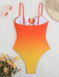 Outlet Women's Swimwear One Piece Monokini Swimsuit Backless Tummy Control High Waist Slim Vacation Beach Wear Ombre V Neck Sleeveless Bathing Suits Women One-Pieces