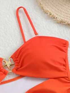 Outlet Women's Swimwear One Piece Monokini Swimsuit Backless Tummy Control High Waist Slim Vacation Beach Wear Ombre V Neck Sleeveless Bathing Suits Women One-Pieces