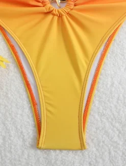 Outlet Women's Swimwear One Piece Monokini Swimsuit Backless Tummy Control High Waist Slim Vacation Beach Wear Ombre V Neck Sleeveless Bathing Suits Women One-Pieces