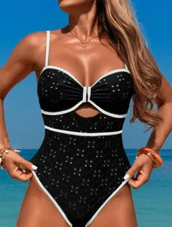 Sale Women's Swimwear One Piece Swimsuit Backless Tummy Control High Waist Slim Vacation Beach Wear Solid Color V Neck Sleeveless Bathing Suits Women One-Pieces