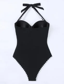 Women's Swimwear One Piece Monokini Swimsuit Backless Tummy Control High Waist Slim Vacation Beach Wear Solid Color Halter Neck Sleeveless Bathing Suits Women One-Pieces