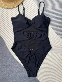 Outlet Women's Swimwear One Piece Monokini Swimsuit Backless Tummy Control High Waist Cut Out Slim Vacation Beach Wear Solid Color V Neck Sleeveless Bathing Suits Women One-Pieces