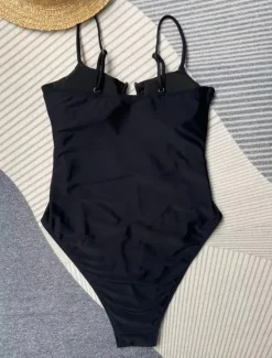 Outlet Women's Swimwear One Piece Monokini Swimsuit Backless Tummy Control High Waist Cut Out Slim Vacation Beach Wear Solid Color V Neck Sleeveless Bathing Suits Women One-Pieces