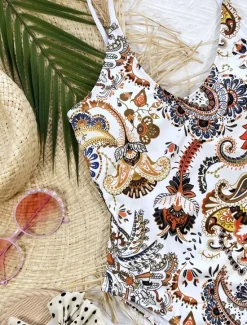 Sale Women's Swimwear One Piece Monokini Swimsuit Backless Tummy Control High Waist Slim Vacation Beach Wear Paisley Scoop Neck Sleeveless Bathing Suits Women One-Pieces