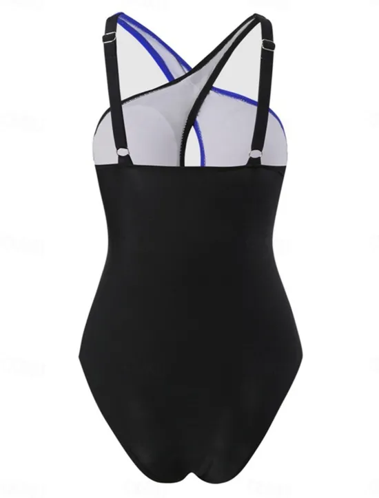 Women's Swimwear One Piece Monokini Swimsuit Backless Patchwork Tummy Control High Waist Slim Vacation Beach Wear Solid Color Scoop Neck Sleeveless Bathing Suits Women One-Pieces