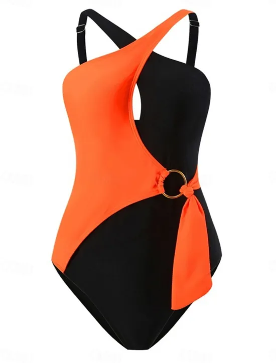 Women's Swimwear One Piece Monokini Swimsuit Backless Patchwork Tummy Control High Waist Slim Vacation Beach Wear Solid Color Scoop Neck Sleeveless Bathing Suits Women One-Pieces