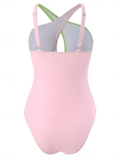 Women's Swimwear One Piece Monokini Swimsuit Backless Patchwork Tummy Control High Waist Slim Vacation Beach Wear Solid Color Scoop Neck Sleeveless Bathing Suits Women One-Pieces