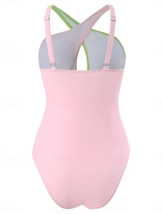 Women's Swimwear One Piece Monokini Swimsuit Backless Patchwork Tummy Control High Waist Slim Vacation Beach Wear Solid Color Scoop Neck Sleeveless Bathing Suits Women One-Pieces