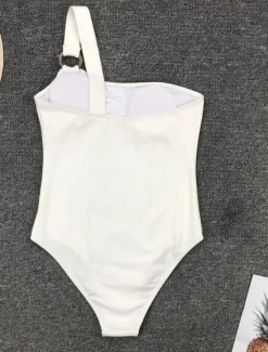 Women's Swimwear One Piece Monokini Swimsuit Backless Tummy Control High Waist Slim Vacation Beach Wear Solid Color Asymmetric Neck Sleeveless Bathing Suits Women One-Pieces