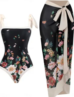 Sale Women's Swimwear One Piece 2 Piece Swimsuit Backless Tummy Control High Waist Slim Vacation Beach Wear Floral Sleeveless Bathing Suits Women One-Pieces